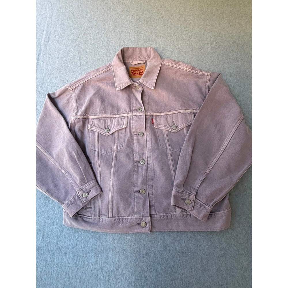Levis Womens XL Faded Purple Denim Trucker Jacket Relaxed Fit Lavender Cotton